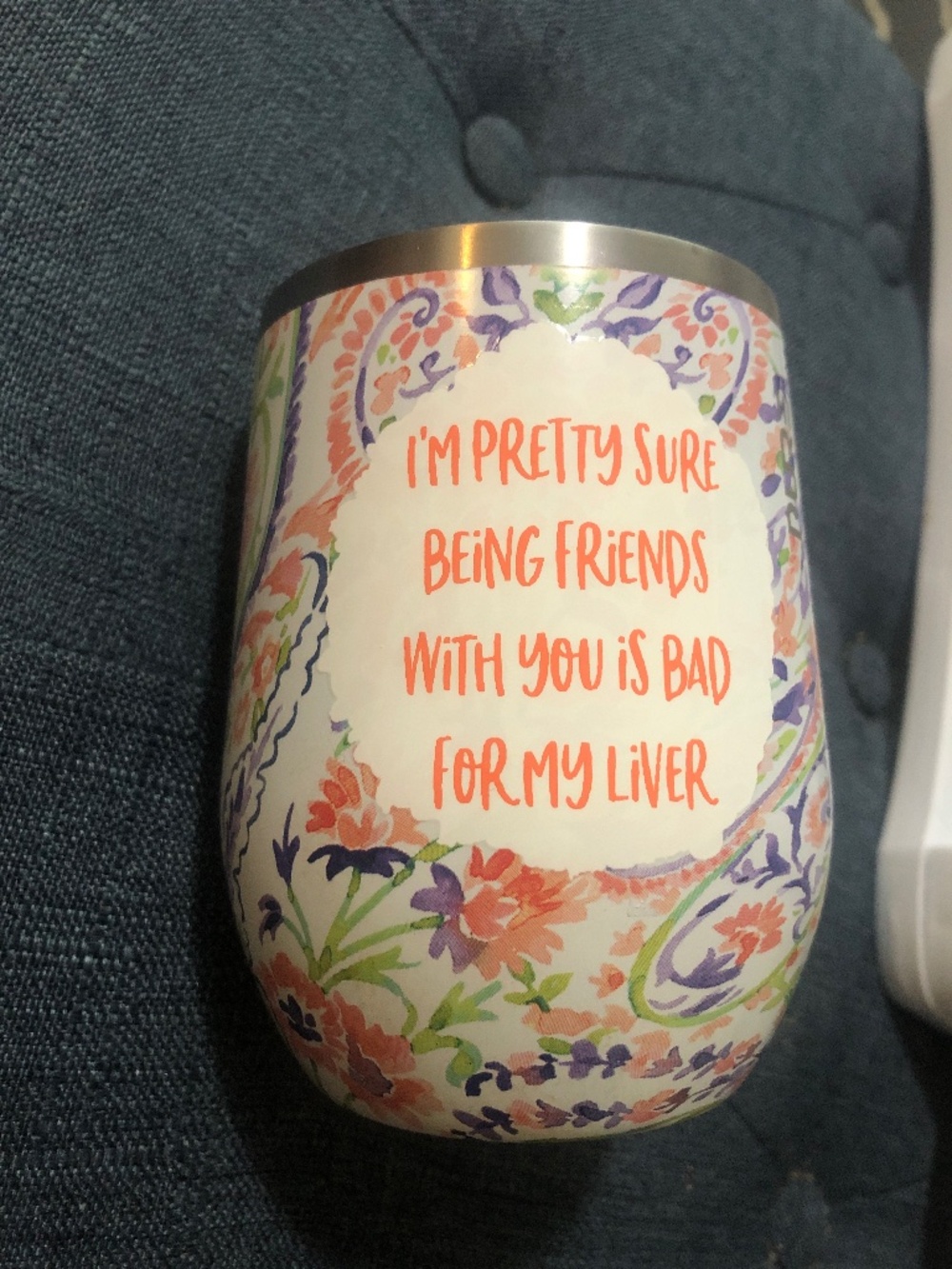 Stainless steel wine glass outdoor patio beverage humor